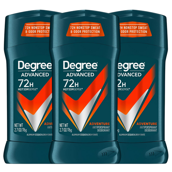 Degree Men Adventure Advanced Protection Antiperspirant Deodorant Stick, 2.7 oz (Pack of 3) – 72-Hour Sweat & Odor Protection