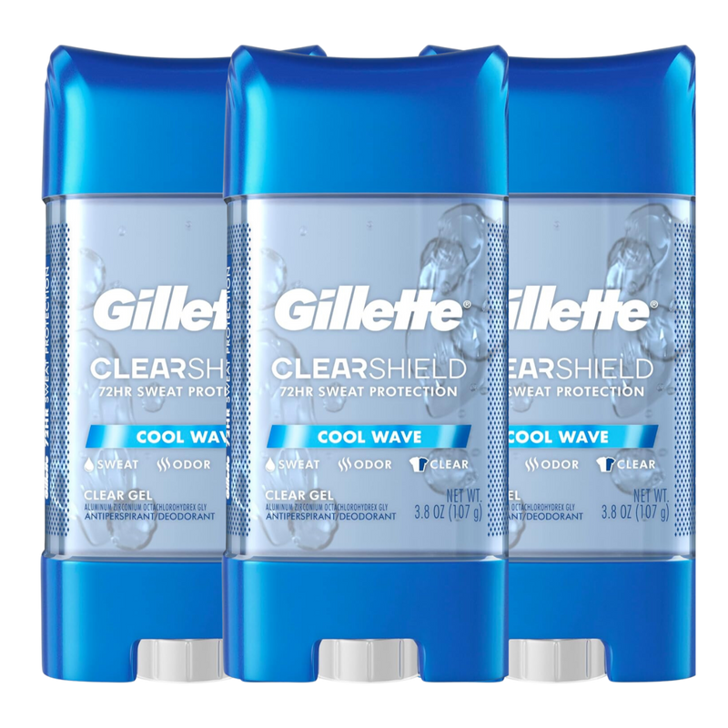 Gillette Cool Wave Clear Gel Men's Antiperspirant & Deodorant, 3.8 oz (Pack of 3) – 48-Hour Sweat & Odor Protection